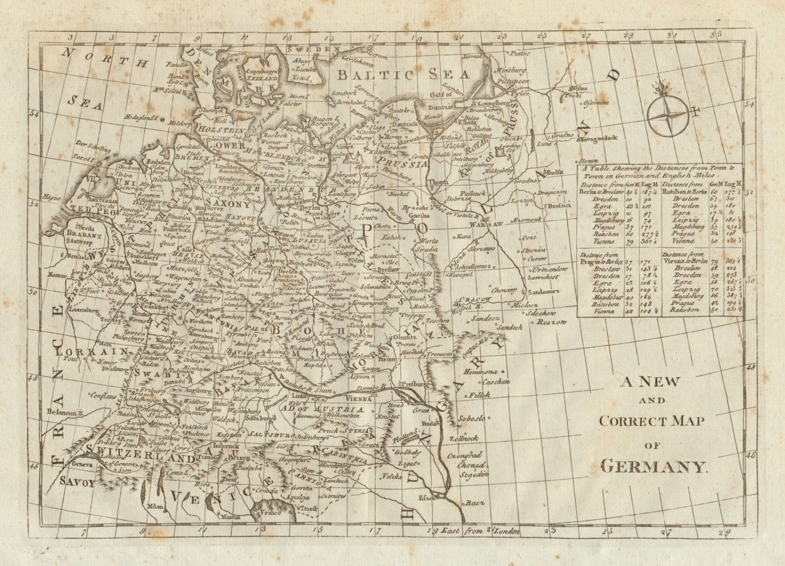 A new and correct map of Germany. BOWEN 1789 old antique plan chart